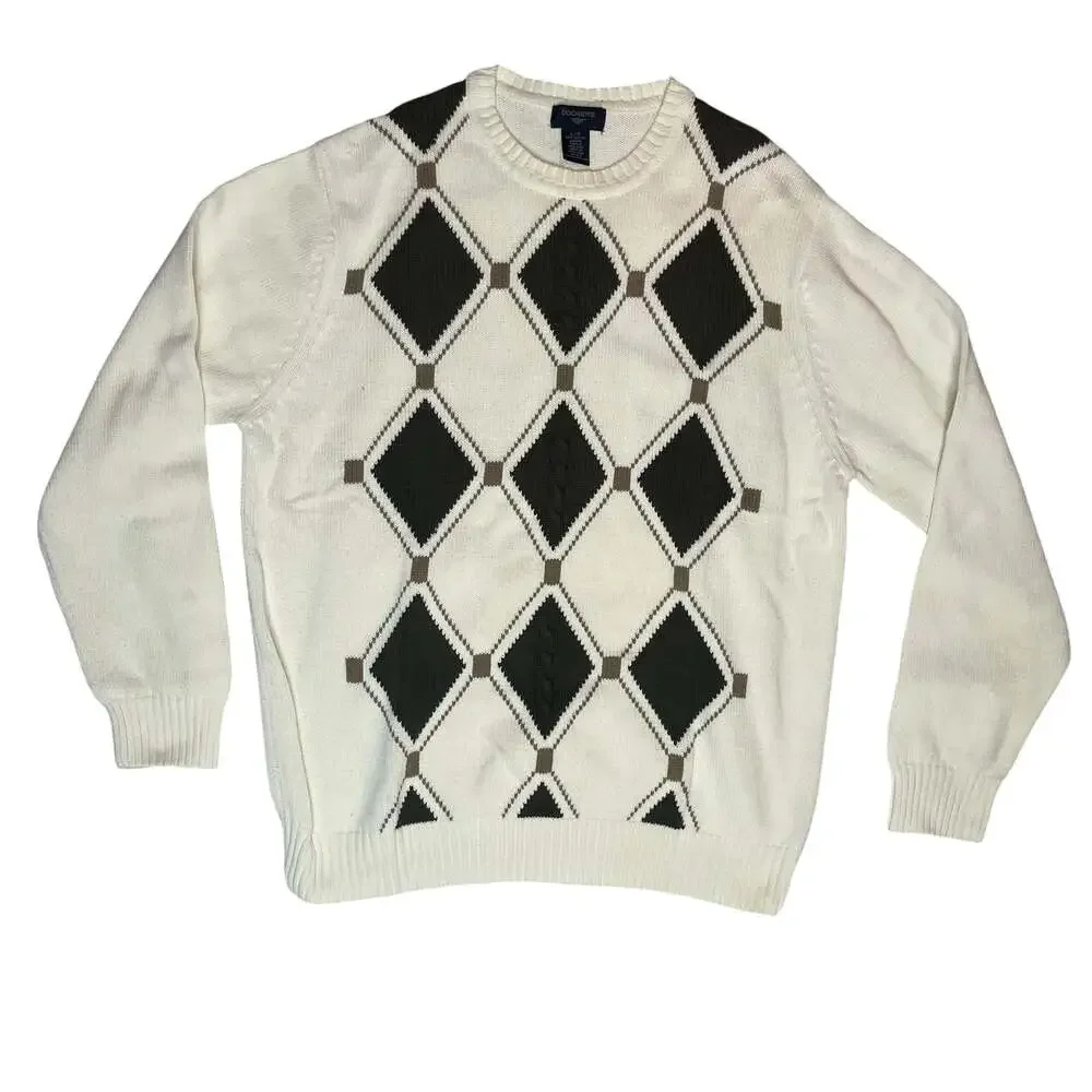 Dockers Argyle Knit Sweater Large Cream Cotton Pullover
